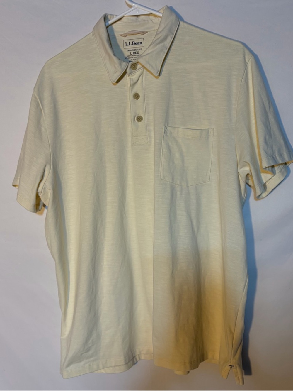 L.L.Bean Traditional Fit Polo Shirt L Regular Cream Pocket Wrinkle‑Free